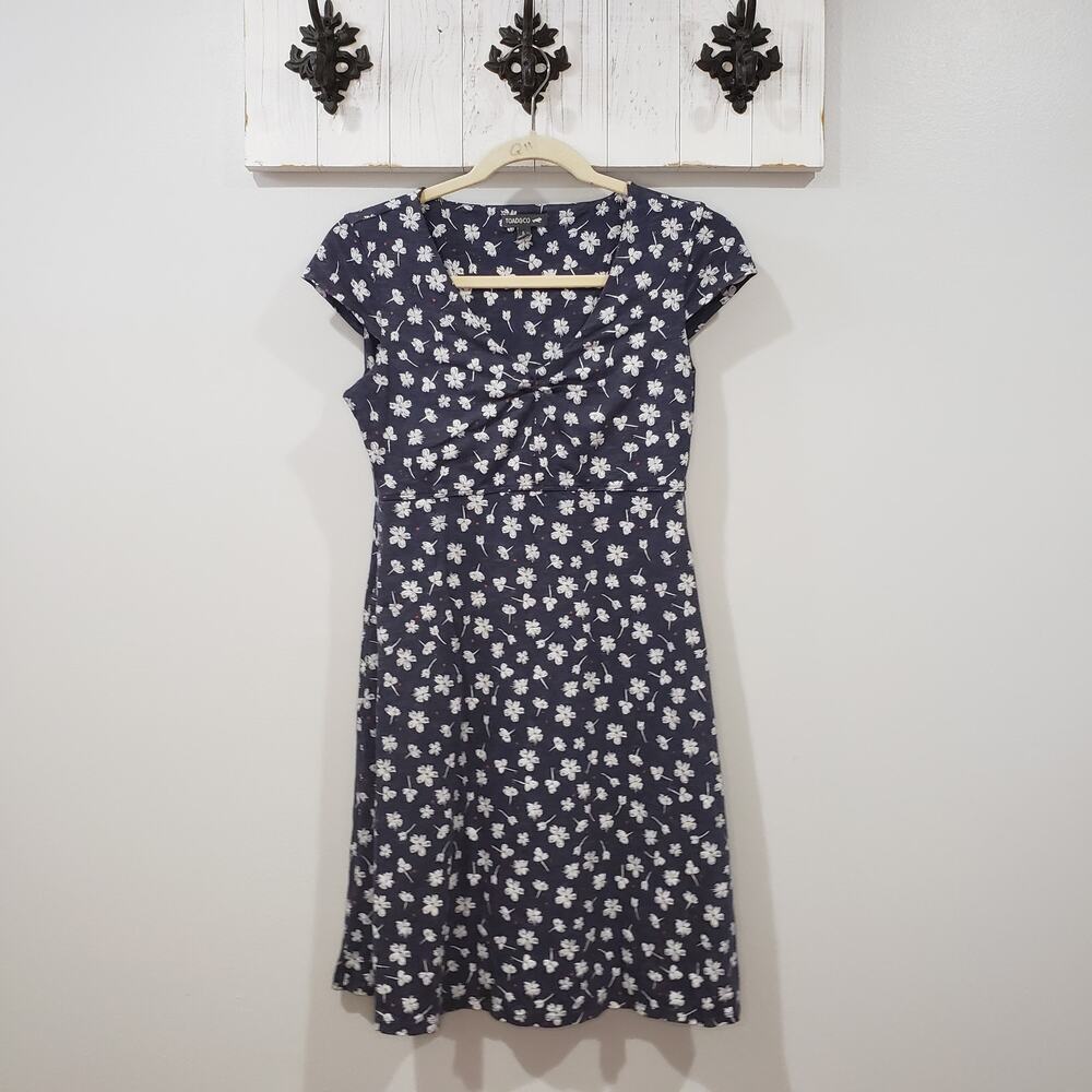 Toad&Co Rosemarie Dress Blue Floral Organic Cotton Size Small EUC